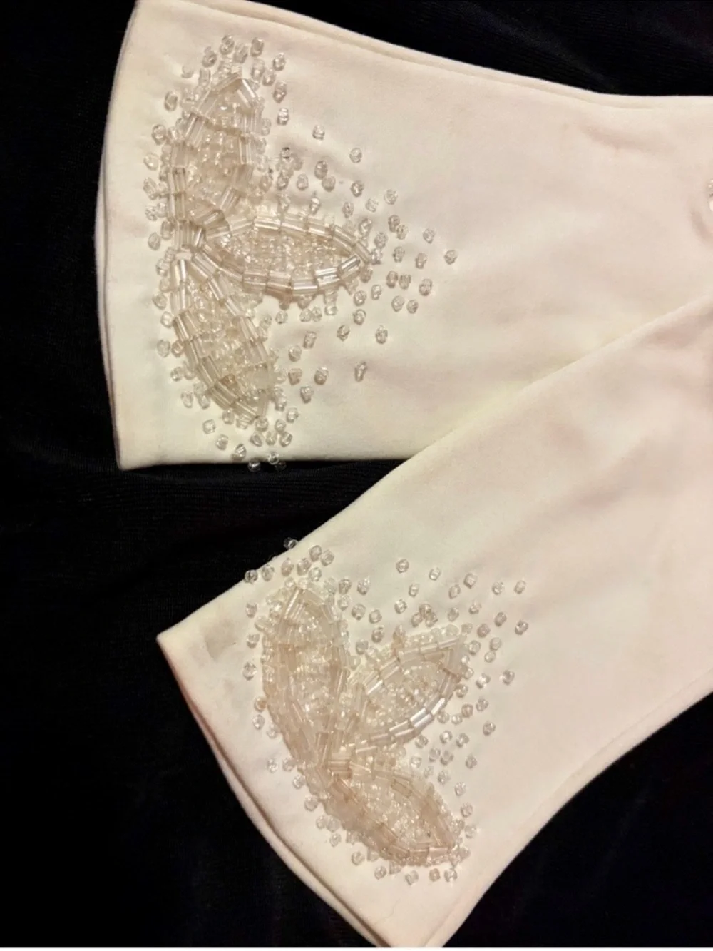 Elegant Hand Beaded Ivory Women's Gloves Vintage